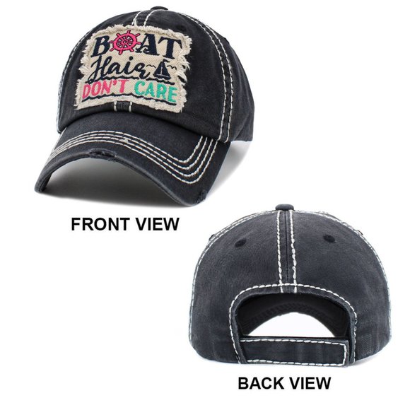 Boat Hair Don't Care Distressed Denim Ball Cap for Ladies, Vintage Hat - Picture 2 of 5